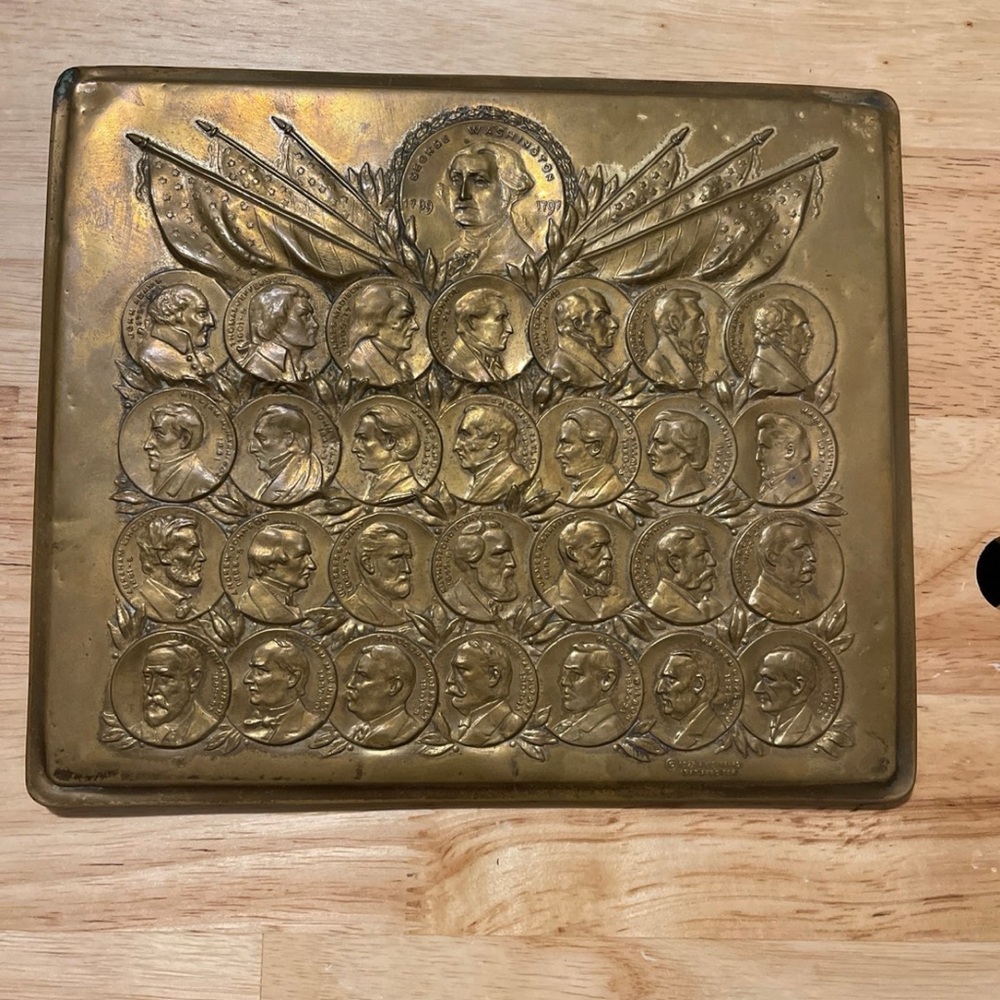 Antique Bronze Plaque of the first 30 Presidents of the USA